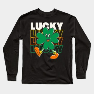 Funny Clover Leaf Character| St. Patrick Lucky Clover Leaf Mascot Long Sleeve T-Shirt